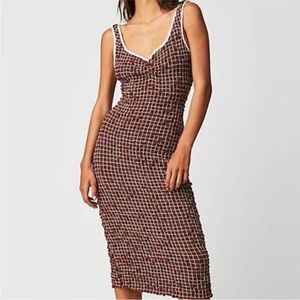 Free People Umber Earth Brown Standout Smocked Convertible Midi Dress Sz S NWT